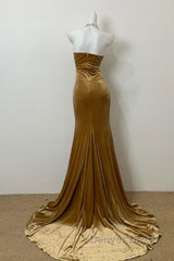 Elegant Mermaid Sweetheart Neck Velvet Long Prom Dresses Strapless Formal Evening Gown