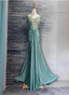 Elegant Mint Green Mermaid Sequin Satin Train Prom Dresses Evening Dresses