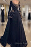 Elegant Muslim Evening Dresses A-Line Long Sleeves Chiffon Lace Long Islamic Dubai Saudi Arabic Long Formal Evening Gown