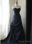 Elegant Navy Blue Vintage Style Taffeta Long Prom Dress, Navy Blue Prom Dresses