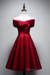 Elegant Off Shoulder Satin Knee Length Bridesmaid Dresses