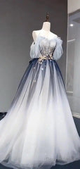 Elegant Off Shoulder Tulle Beaded Prom Dress,