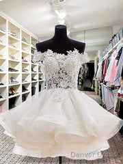 Elegant Off The Shoulder Applique A-Line Organza White Homecoming Dresses Online,