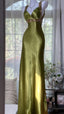 Elegant Olive-Green Mermaid V-Neck Backless Satin Long Prom Dresses Evening Dresses