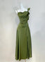 Elegant Olive Green Slim Fit Ruffled Satin Prom Dresses Evening Dresses