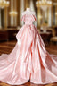 Elegant Pink A Line Strapless Appliques Satin Prom Dress