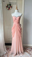 Elegant Pink Heart Neckline Rhinestone Chiffon Long Prom Dresses Evening Dresses