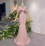 Elegant Pink Mermaid Halter Neck Ruffled Satin Train Prom Dresses Evening Dresses