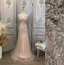 Elegant Pink Mermaid V-Neck Lace Embroidery Tulle Long Prom Dresses Evening Dresses