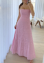 Elegant Pink Strapless A-Line Long Prom Dresses