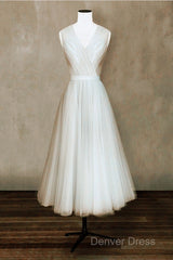 Elegant Pleated Tulle Midi Prom Party Dresses