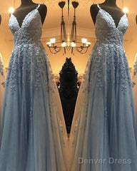 Elegant Prom Dresses Tulle V Neck Lace Embroidery