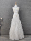 Elegant Pure White Sweetheart Neck Pearl Lace Tulle Long Prom Dresses Evening Dresses