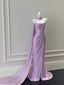 Elegant Purple Fitted Strapless Pleated Satin Long Prom Dresses Evening Dresses