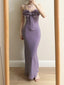 Elegant Purple Mermaid 3D Flower Bow Thin Strap Satin Long Prom Dresses Evening Dresses Bridesmaid Dresses