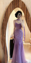 Sparkly Spaghetti Straps Purple Mermaid Wedding Guest Dress Beaded Tulle Chiffon Long Prom Dresses