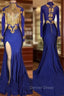 Elegant Royal Blue Prom GownMermaid Long Sleeves With Appliques