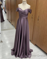 Elegant Ruched Satin Off The Shoulder Split Dresses