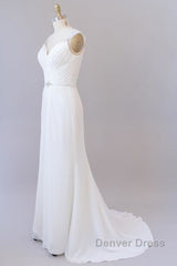 Elegant Ruffle Beading Chiffon Sheath Wedding Dresses