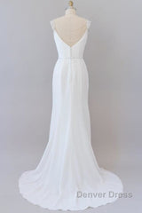 Elegant Ruffle Beading Chiffon Sheath Wedding Dresses