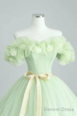 Elegant Sage Green Long Formal Dress, A-Line Off The Shoulder Evening Party Dress