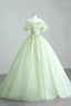 Elegant Sage Green Long Prom Dress, A Line Off The Shoulder Prom Dresses