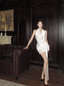 Elegant Satin Backless Halter Neck White Slim Fit Birthday Short Skirt Homecoming Dresses