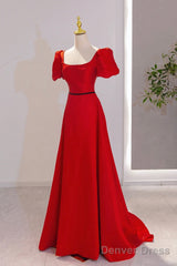 Elegant Satin Long Prom Dress, Simple A-Line Red Evening Party Dress