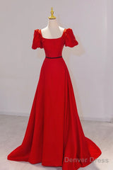 Elegant Satin Long Prom Dress, Simple A-Line Red Evening Party Dress