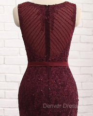 Elegant Scoop Sleeveless Tulle Mermaid Appliques Sequins Zipper Prom Dresses