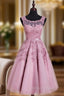 Elegant Scoop Tea Length School Homecoming Dresses Appliques