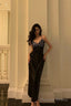Elegant Sheath Spaghetti Straps Black Satin Prom Dresses Birthday Outfits Prom Gowns