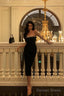 Elegant Sheath Strapless Black Prom Dresses Beads Birthday Outfits Prom Gowns