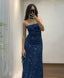 Elegant Sheath Strapless Navy Blue Long Prom Dresses Prom Gown