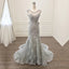 Elegant Silver Lace Bow Back Mermaid Prom Gowns Dresses