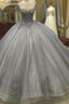 Elegant Silver Tulle Ball Gowns Prom Dresses Lace Appliques