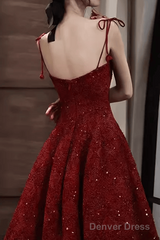 Elegant Spaghetti Straps Vintage Lace Red Dress Women Birthday Outfits