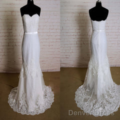 Elegant Special Column Strapless Lace Sweetheart Neckline Layered Skirt Sweep Trailing Wedding Dress,