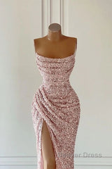 Elegant Strapless Mermaid Sequins Prom Dresses Birthday Outfits