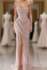 Elegant Strapless Mermaid Sequins Prom Dresses Birthday Outfits