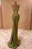 Elegant Strapless Silver Beaded Mermaid Olive Green Satin Floor Length Prom Dresses