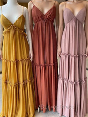 Elegant Straps High Waist Long Bridesmaid Dresses With Ruffles