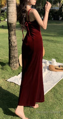 Elegant Sweetheart Spaghetti Straps Long Evening Dress Velvet Prom Dress
