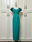 Elegant Teal Bow Fitted Satin Long Prom Dresses Evening Dresses