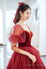 Elegant Tulle And Velvet Long Prom Dress, Off The Shoulder A-Line Evening Party Dress