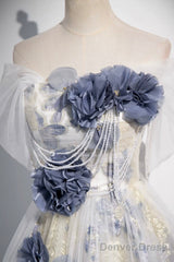 Elegant Tulle Floor Length Prom Dress, Off The Shoulder Evening Party Dress