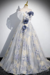 Elegant Tulle Floor Length Prom Dress, Off The Shoulder Evening Party Dress