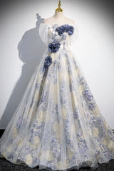 Elegant Tulle Floor Length Prom Dress, Off The Shoulder Evening Party Dress