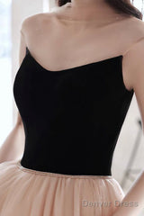 Elegant Tulle Long A-Line Prom Dress, Champagne Scoop Neckline Evening Dress