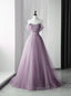 Elegant Tulle Long Prom Dress with Flowers, A Line Tulle Prom Dress